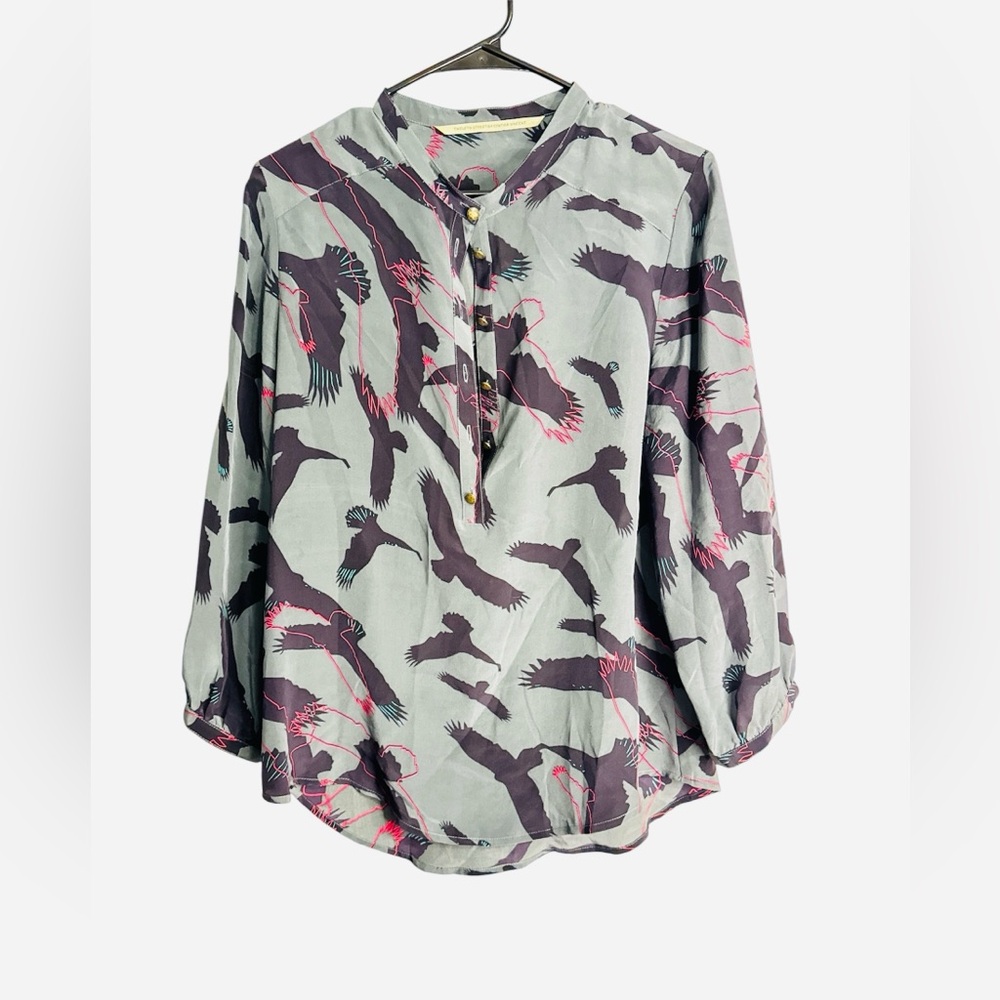 Twelfth Street by Cynthia Vincent Gray Bird Print Blouse